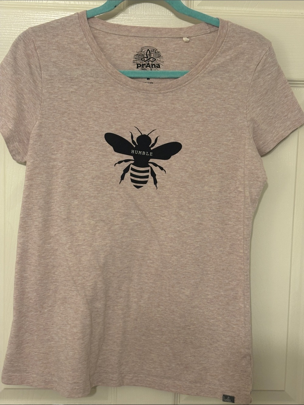 Prana Short Sleeve Tee in Light Mauve/Pink with Bee Humble Graphic Fair Trade
